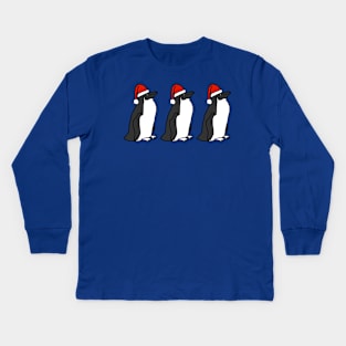 Three Christmas Penguins Wearing Santa Hats Kids Long Sleeve T-Shirt